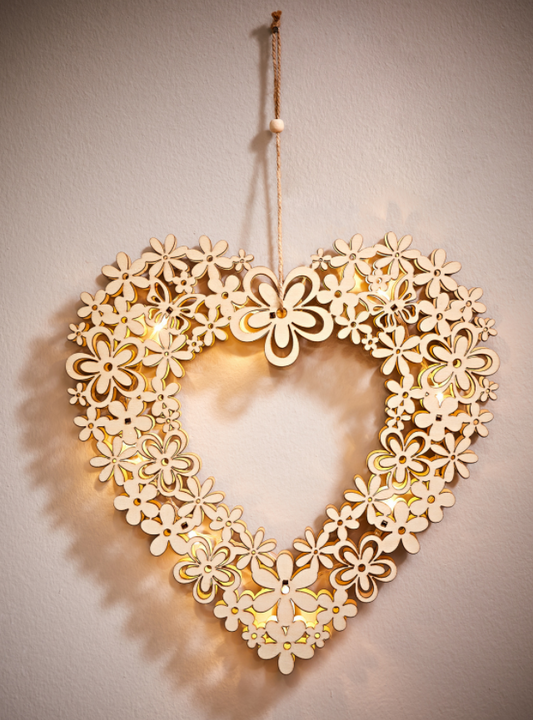 Wooden Heart with 8 LED Light